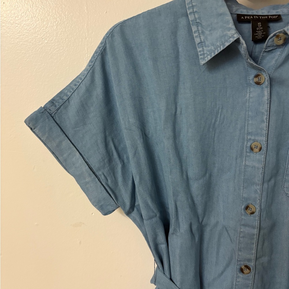 Blue Button-Up Shirt Dress - Picture 2 of 6
